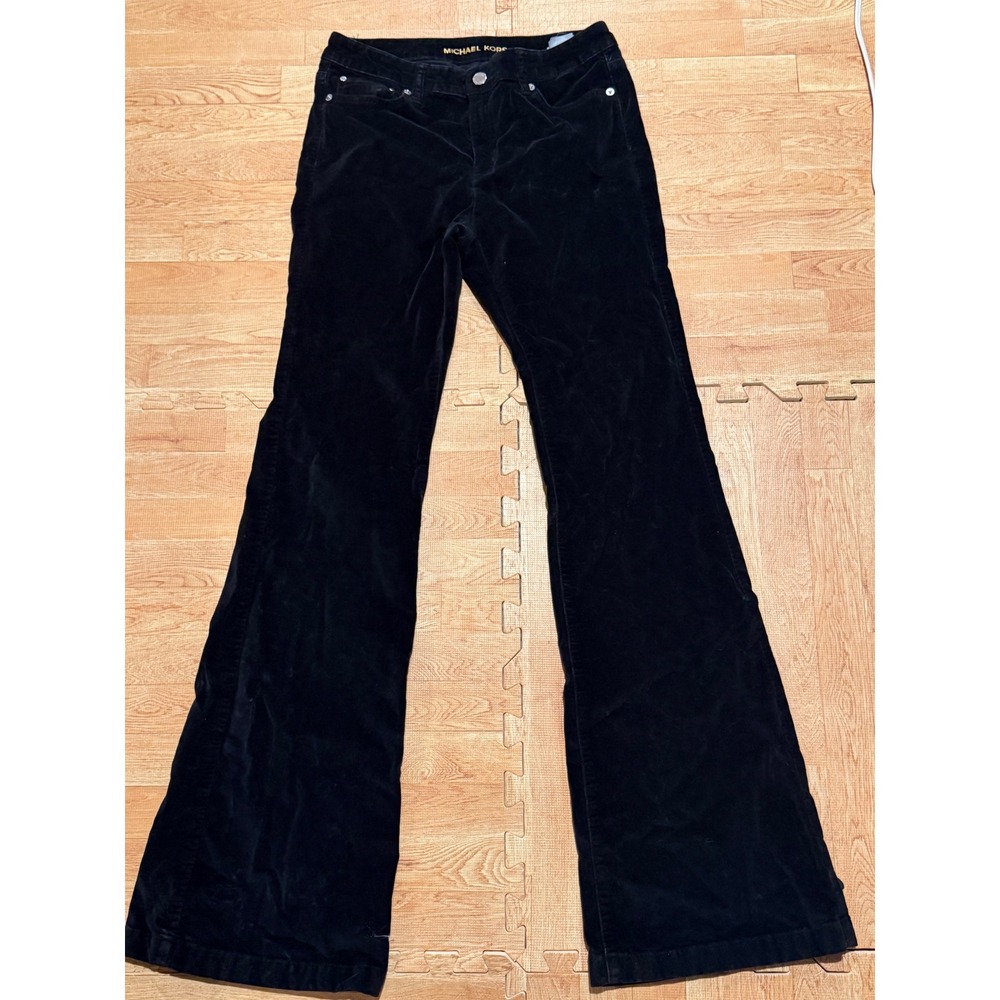 Michael Kors Womens Black Velvet Flare Pants Mid Rise Corduroy Trousers Size 4